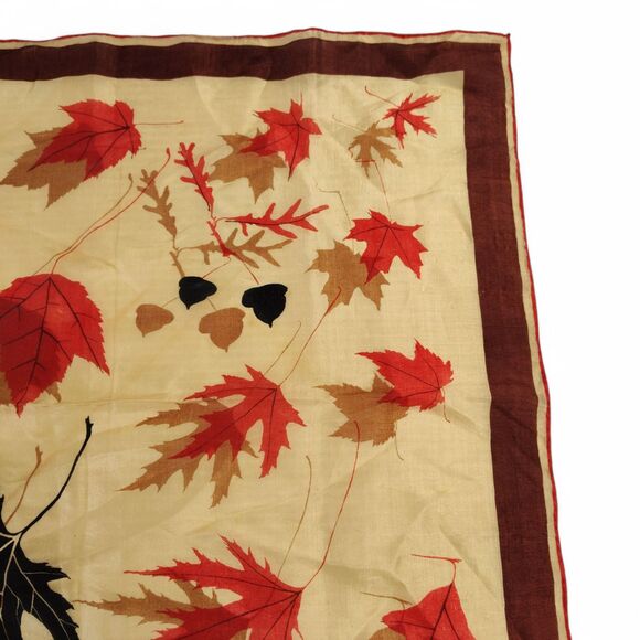 Vintage 50s Vera Neumann Autumn Fall Leaf Silk Scarf 16x17in  Vintage 50s Vera Neumann Autumn Fall Leaf Silk Scarf 16x17in Cream Brown Orange